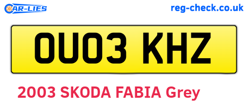 OU03KHZ are the vehicle registration plates.