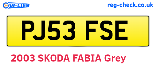 PJ53FSE are the vehicle registration plates.