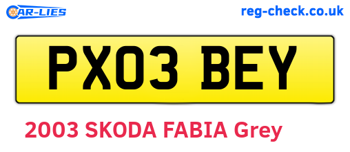 PX03BEY are the vehicle registration plates.
