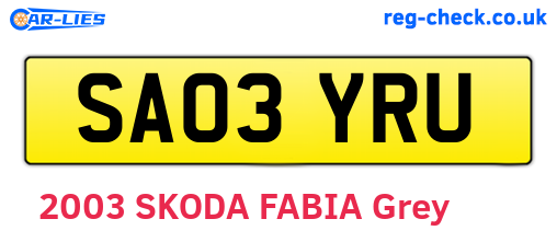 SA03YRU are the vehicle registration plates.
