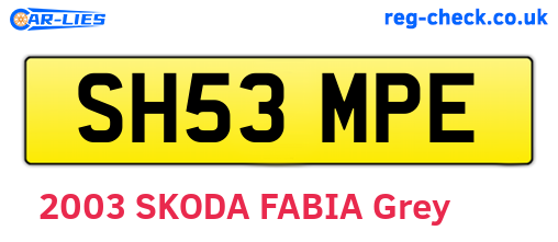 SH53MPE are the vehicle registration plates.