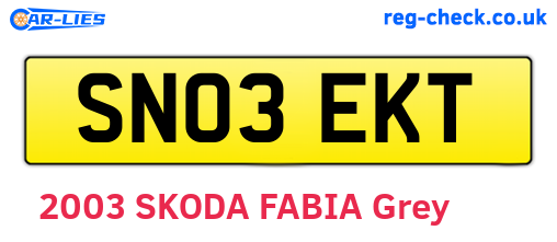 SN03EKT are the vehicle registration plates.