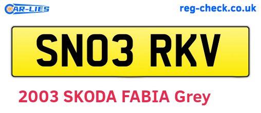 SN03RKV are the vehicle registration plates.