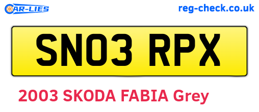 SN03RPX are the vehicle registration plates.