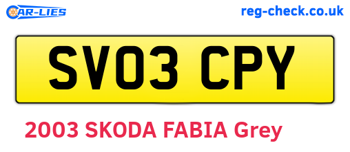 SV03CPY are the vehicle registration plates.