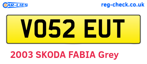VO52EUT are the vehicle registration plates.