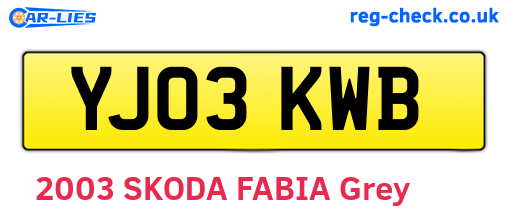 YJ03KWB are the vehicle registration plates.