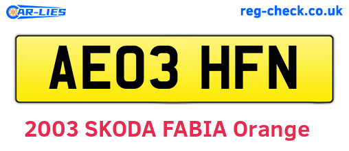 AE03HFN are the vehicle registration plates.