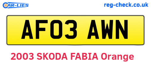 AF03AWN are the vehicle registration plates.