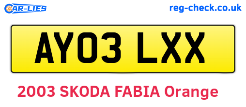 AY03LXX are the vehicle registration plates.