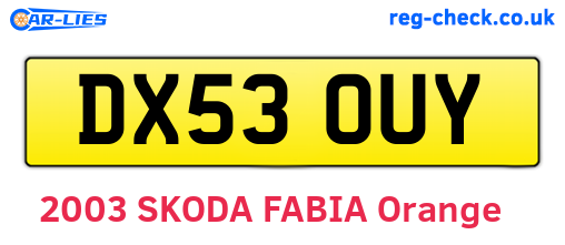 DX53OUY are the vehicle registration plates.
