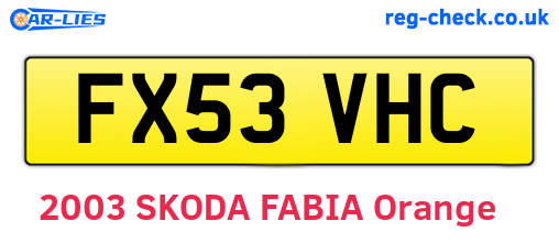 FX53VHC are the vehicle registration plates.