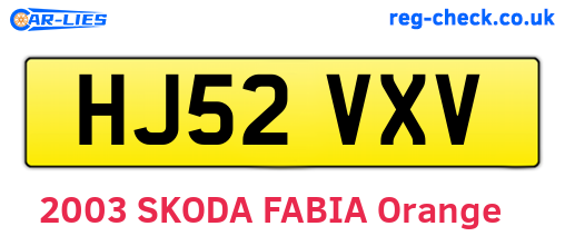 HJ52VXV are the vehicle registration plates.
