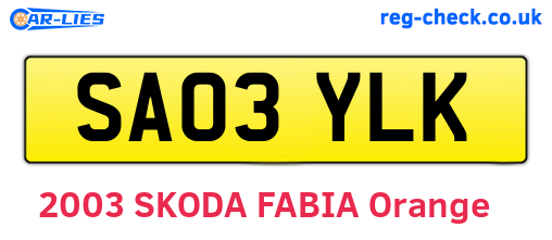 SA03YLK are the vehicle registration plates.