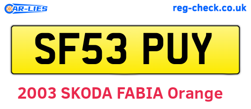 SF53PUY are the vehicle registration plates.