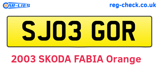 SJ03GOR are the vehicle registration plates.