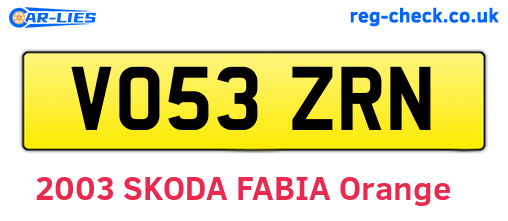 VO53ZRN are the vehicle registration plates.