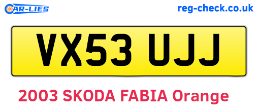 VX53UJJ are the vehicle registration plates.