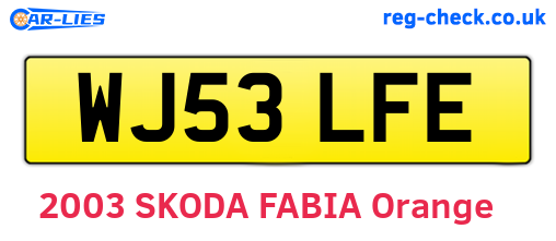 WJ53LFE are the vehicle registration plates.