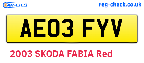 AE03FYV are the vehicle registration plates.