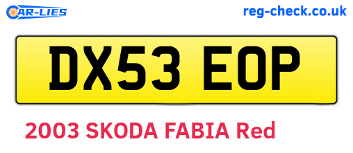 DX53EOP are the vehicle registration plates.