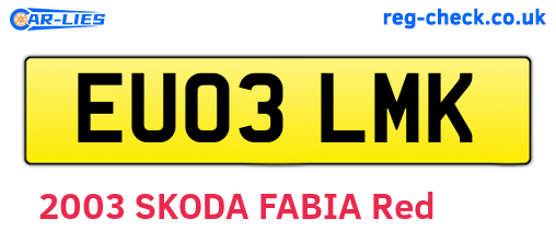 EU03LMK are the vehicle registration plates.