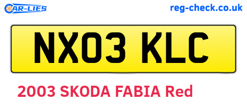 NX03KLC are the vehicle registration plates.