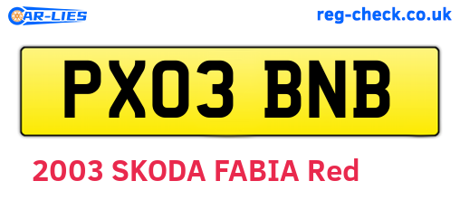 PX03BNB are the vehicle registration plates.