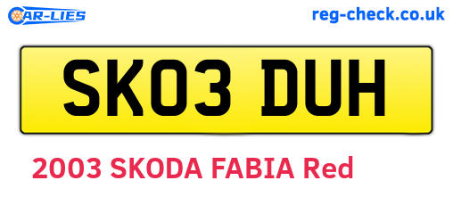 SK03DUH are the vehicle registration plates.
