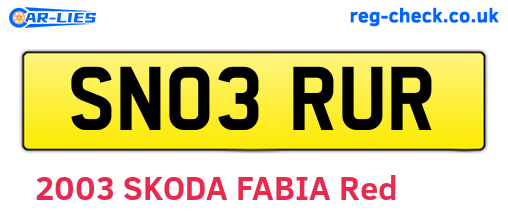 SN03RUR are the vehicle registration plates.