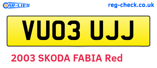 VU03UJJ are the vehicle registration plates.