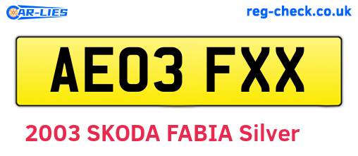 AE03FXX are the vehicle registration plates.