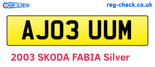 AJ03UUM are the vehicle registration plates.