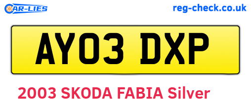 AY03DXP are the vehicle registration plates.