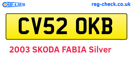 CV52OKB are the vehicle registration plates.