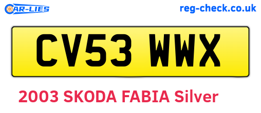 CV53WWX are the vehicle registration plates.