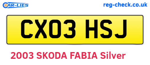 CX03HSJ are the vehicle registration plates.