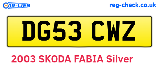 DG53CWZ are the vehicle registration plates.