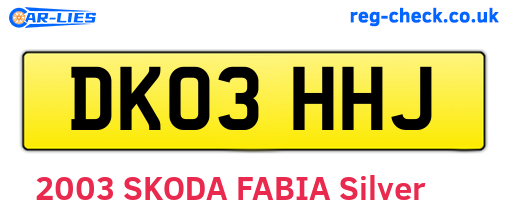 DK03HHJ are the vehicle registration plates.