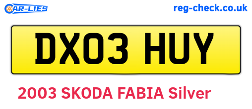 DX03HUY are the vehicle registration plates.