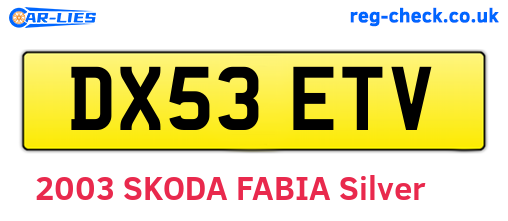 DX53ETV are the vehicle registration plates.