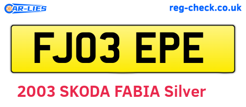 FJ03EPE are the vehicle registration plates.