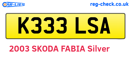 K333LSA are the vehicle registration plates.
