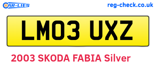LM03UXZ are the vehicle registration plates.