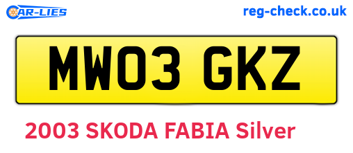 MW03GKZ are the vehicle registration plates.