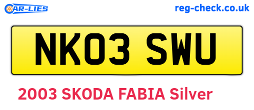 NK03SWU are the vehicle registration plates.