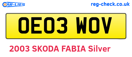OE03WOV are the vehicle registration plates.