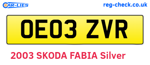 OE03ZVR are the vehicle registration plates.
