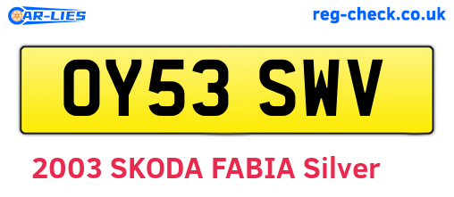OY53SWV are the vehicle registration plates.