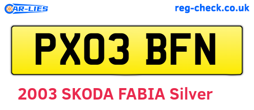 PX03BFN are the vehicle registration plates.
